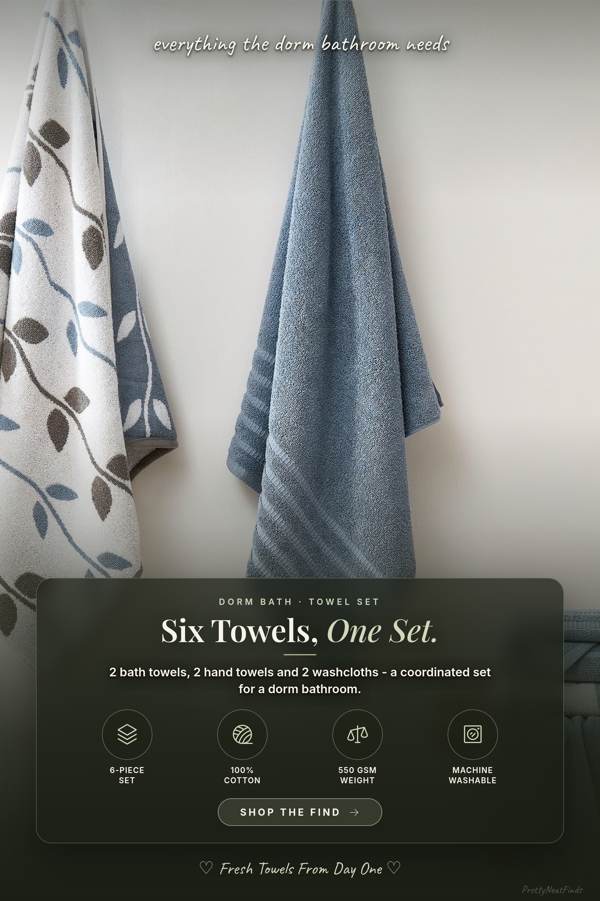 Modern Threads 6-Piece Bath Towel Set, Reversible Natural Vine (Blue)