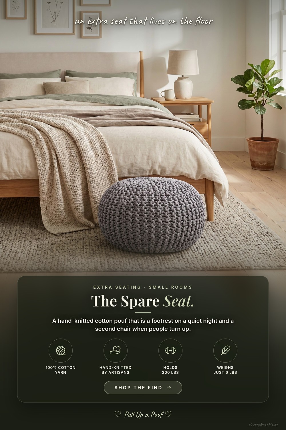 BIRDROCK HOME Round Knitted Cotton Pouf Ottoman, 18.5 x 18.5 x 15 inch