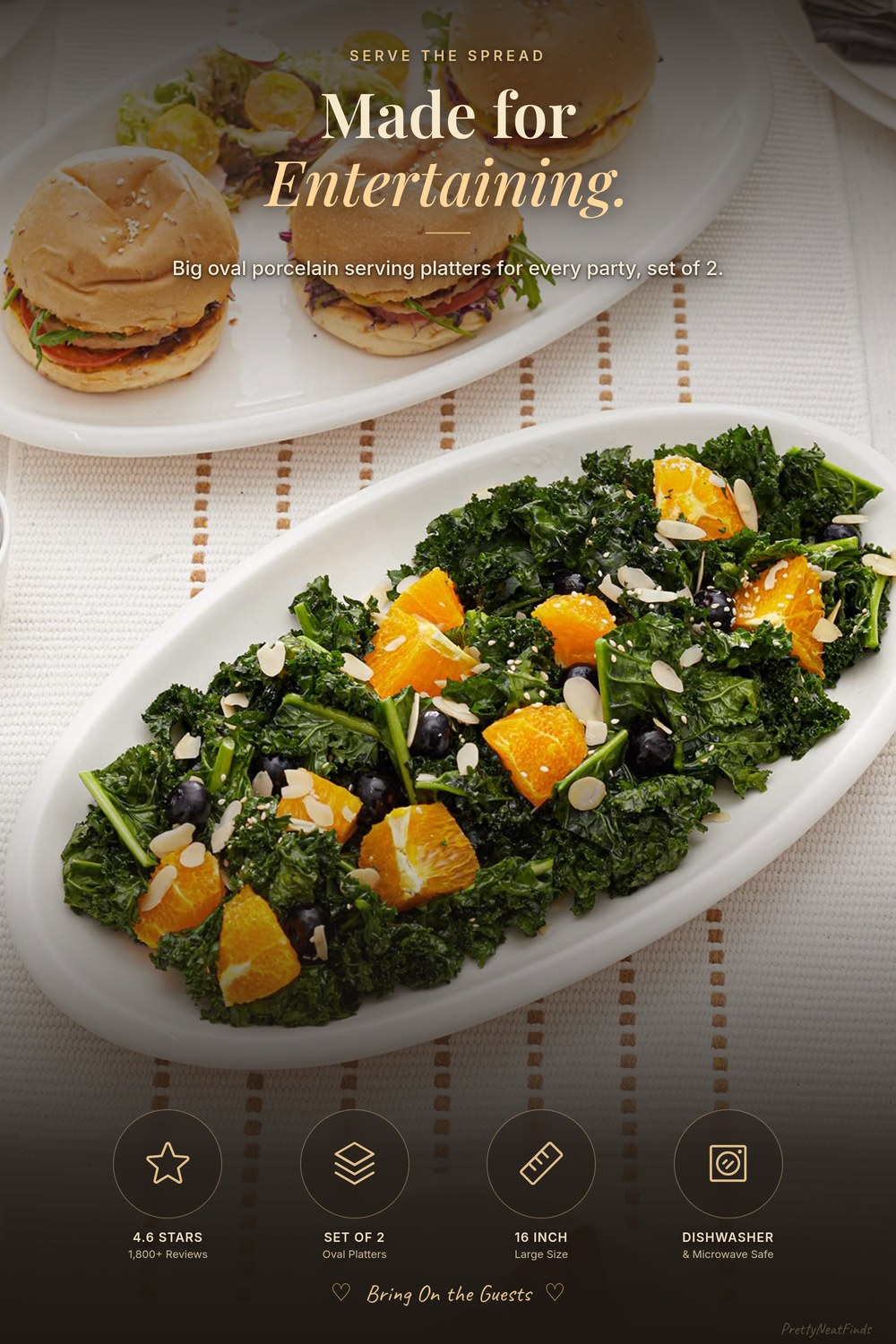 DOWAN 16" Large Oval Porcelain Serving Platters (Set of 2)