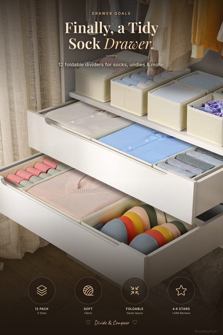 DIMJ Foldable Drawer Organizers (12 Pack, 3 Sizes)