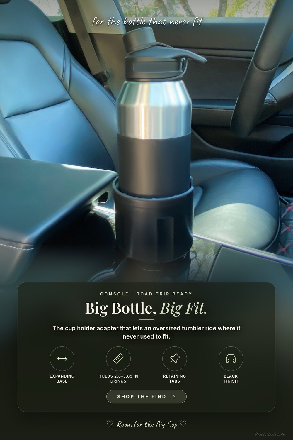 Swigzy Car Cup Holder Expander and Bottle Adapter, Black