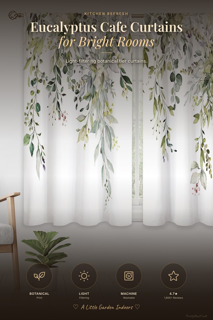 Eucalyptus Botanical Cafe Tier Curtains (Sage Green)
