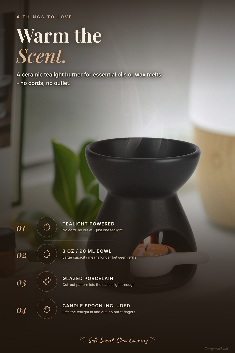 ComSaf Ceramic Essential Oil Burner and Wax Melt Warmer, Black