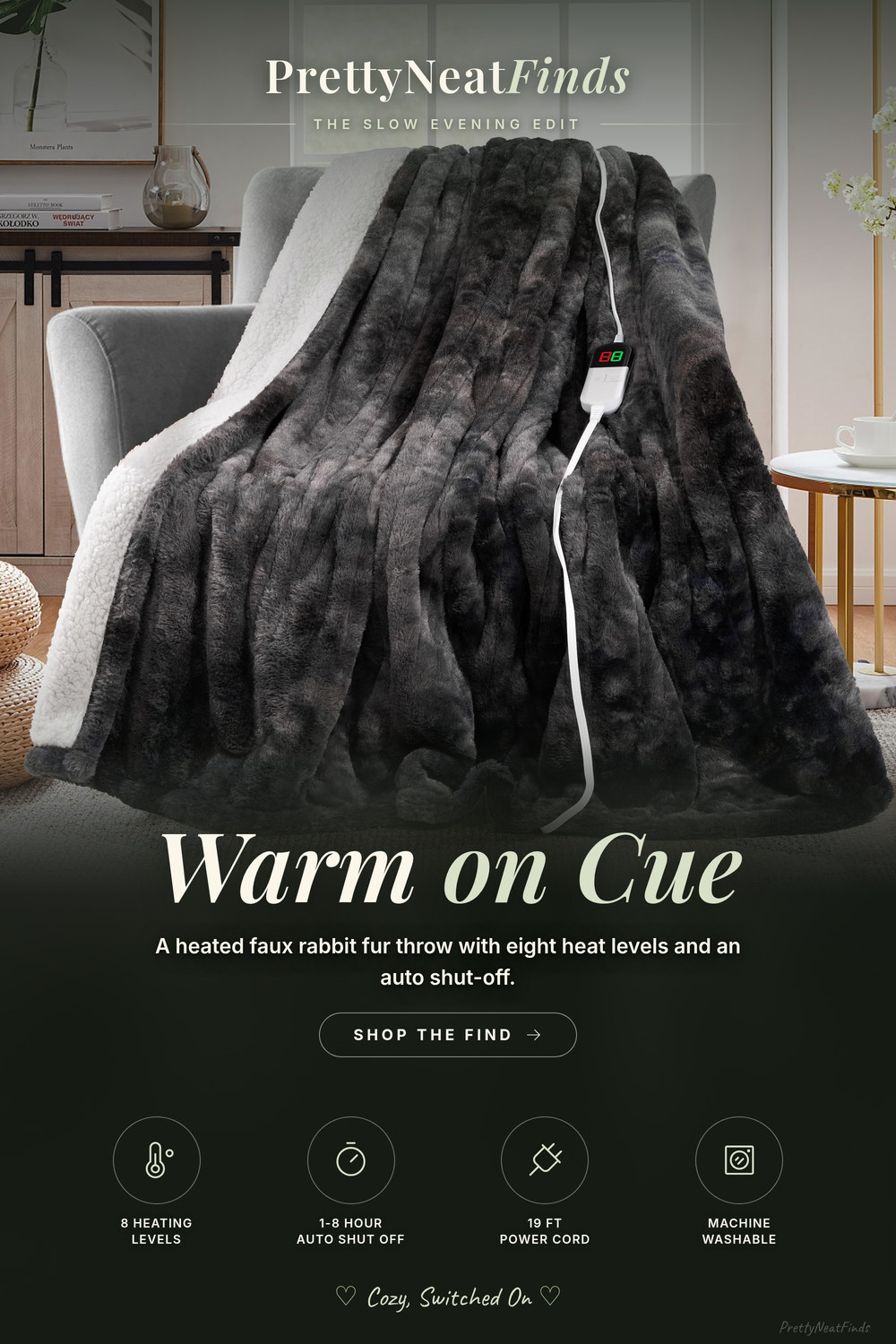 MAXEVE Electric Heated Throw Blanket, Faux Rabbit Fur, 8 Heating Levels