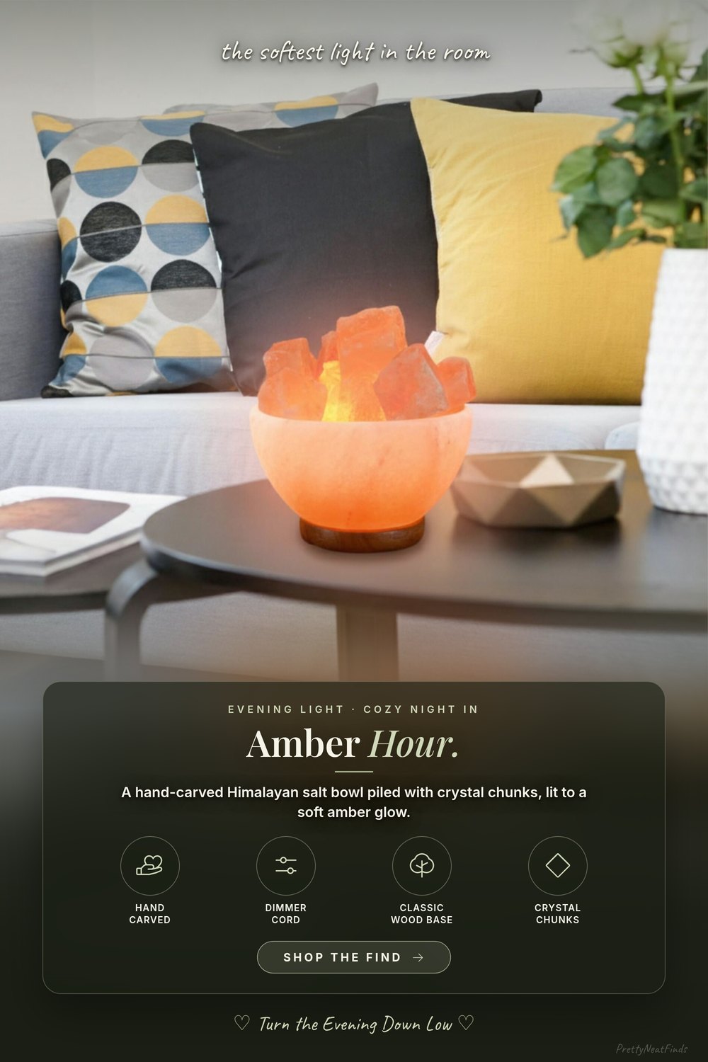 Himalayan Salt Lamp Bowl with Natural Crystal Chunks, Dimmer Cord and Wood Base