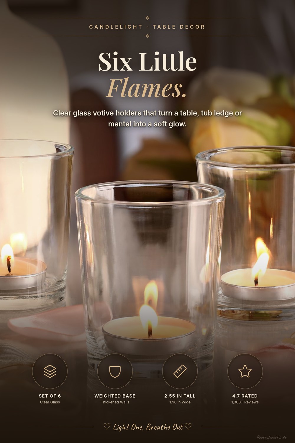 LETINE Clear Glass Tea Light Holders, Set of 6 Votive Holders