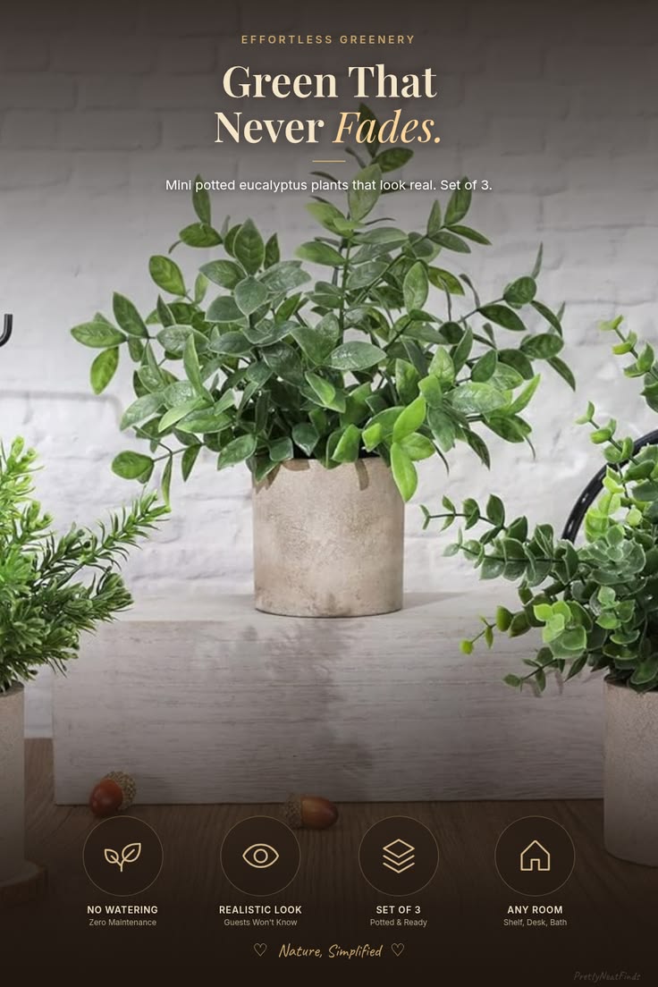 Mini Potted Faux Eucalyptus (3-Pack)