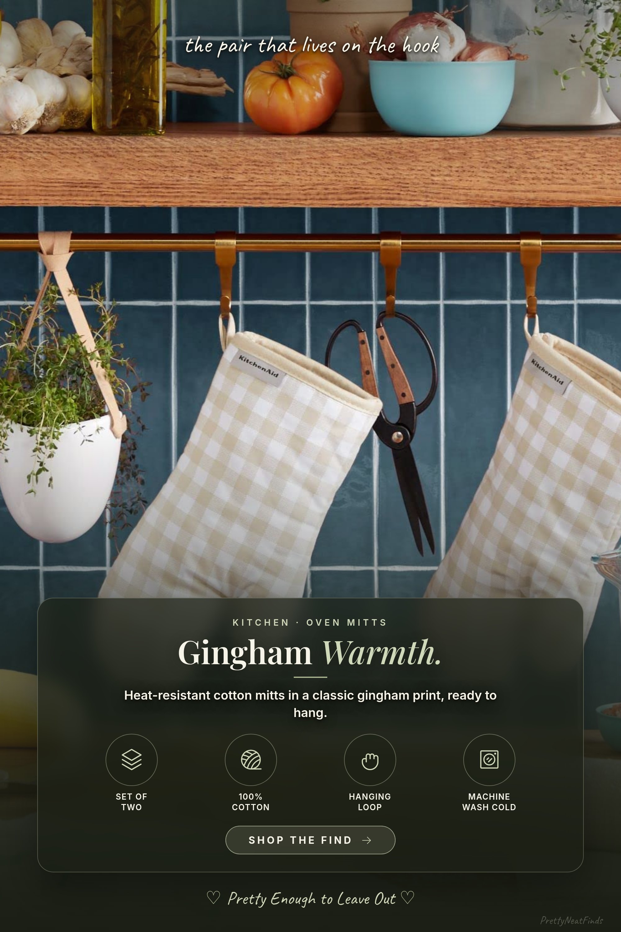 KitchenAid Gingham Oven Mitt 2-Pack, Milkshake Tan, 7 x 13 in