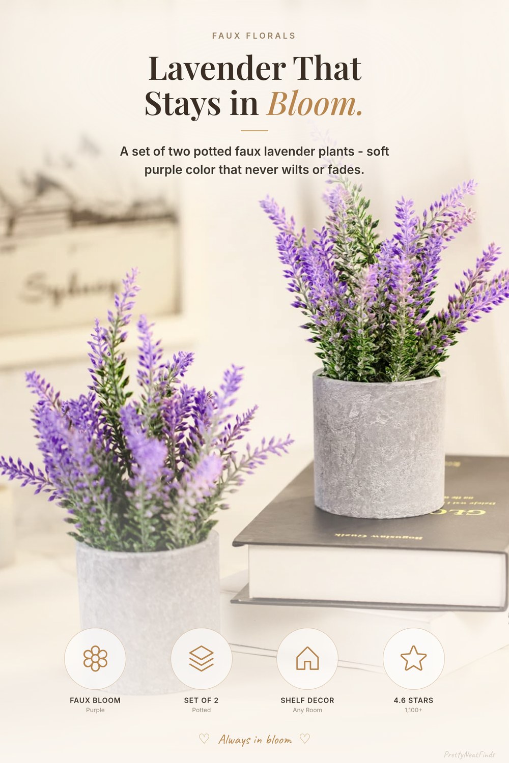 Artificial Lavender Plant in Pots (Set of 2, Faux Lavender)