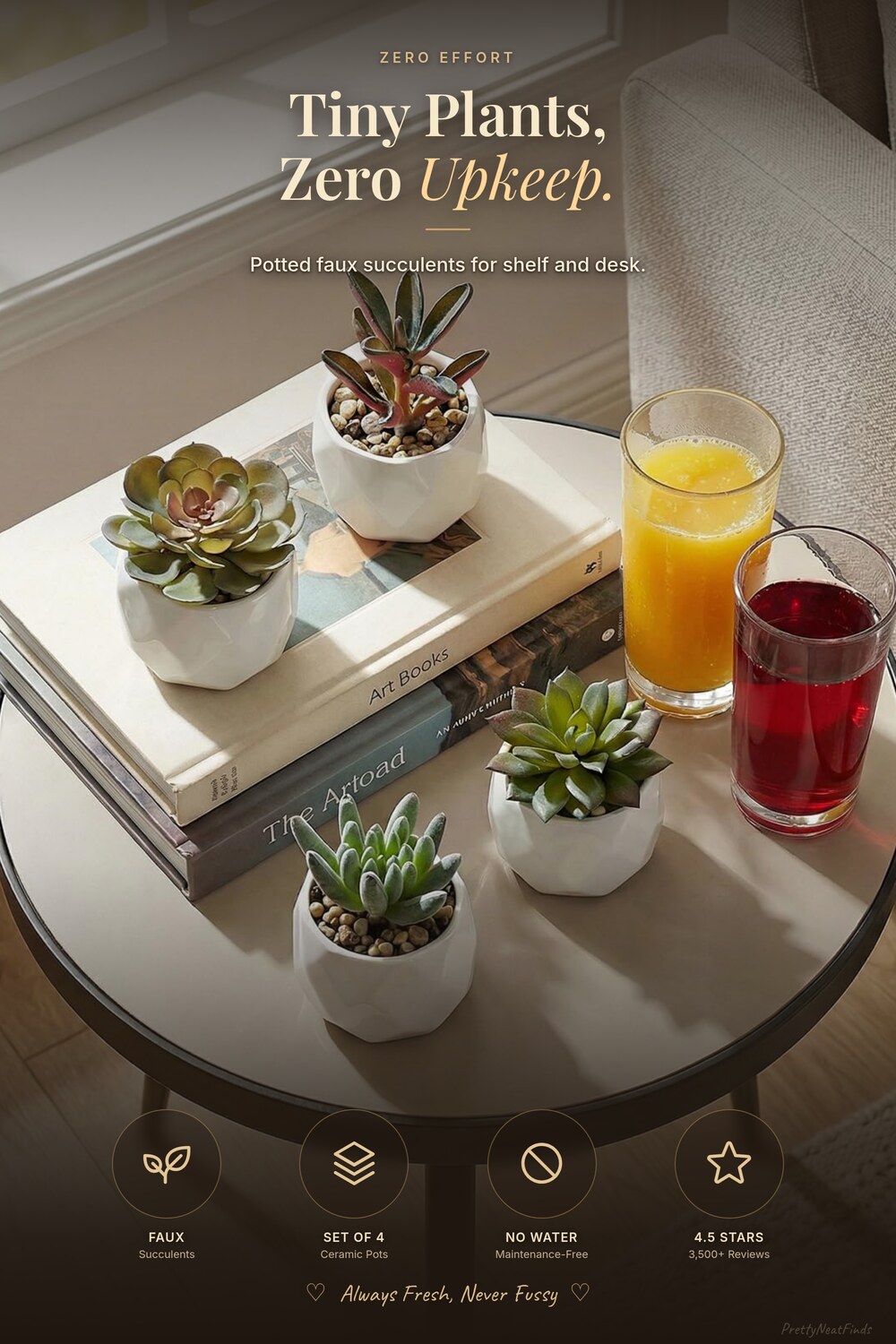 MyGift Mini Artificial Succulents in Ceramic Pots (Set of 4)