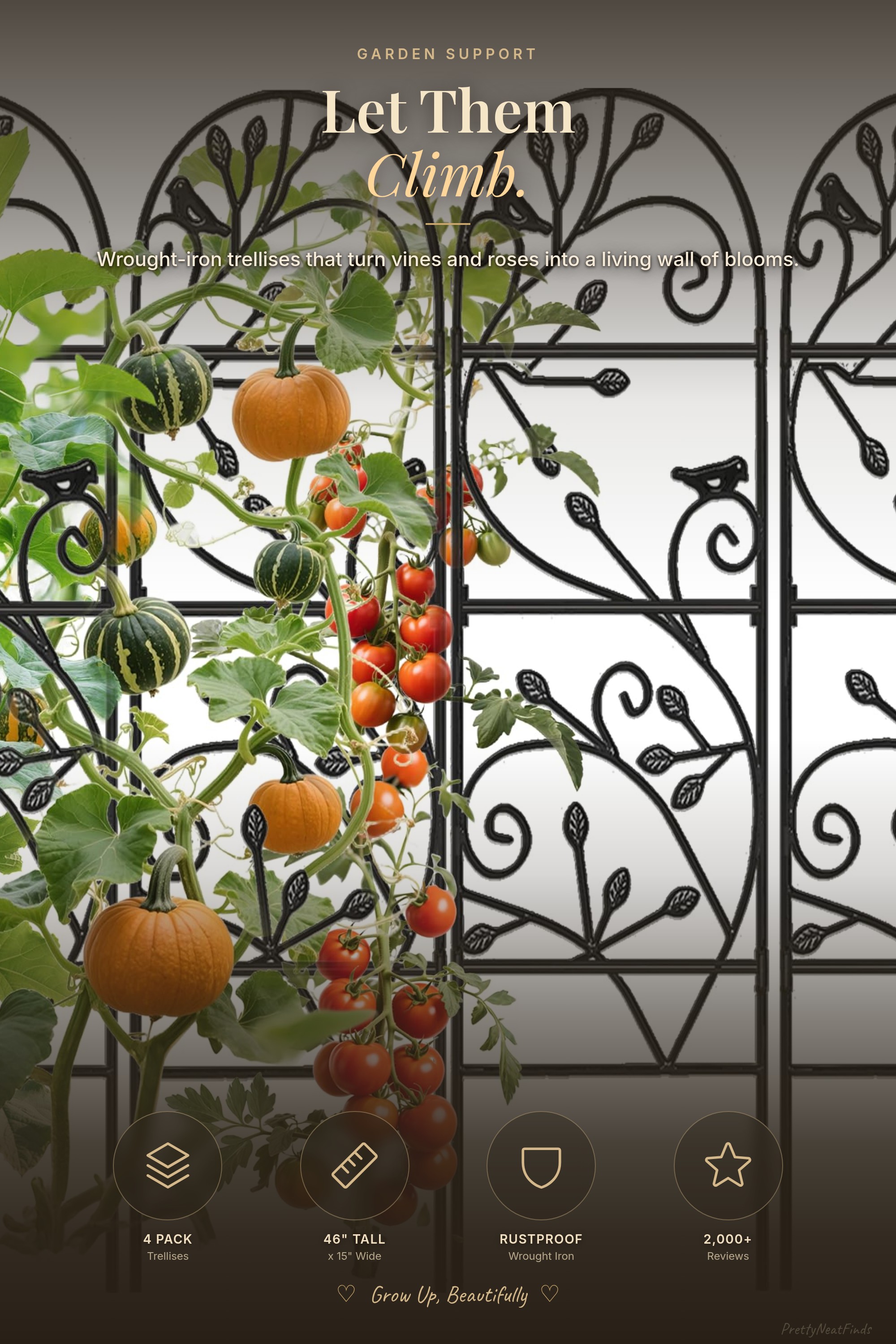 Amagabeli 4 Pack Garden Trellis for Climbing Plants (46" x 15", Wrought Iron)