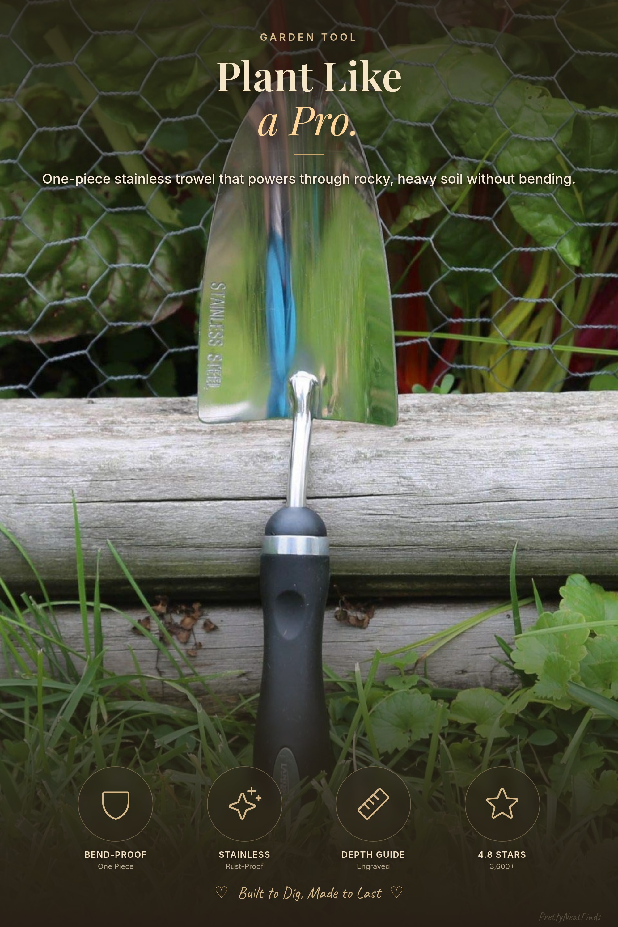 Edward Tools Bend-Proof Garden Trowel, Polished Stainless Steel