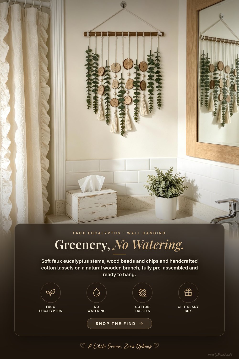 GIAUMA Faux Eucalyptus Wall Hanging with Wood Beads and Tassels