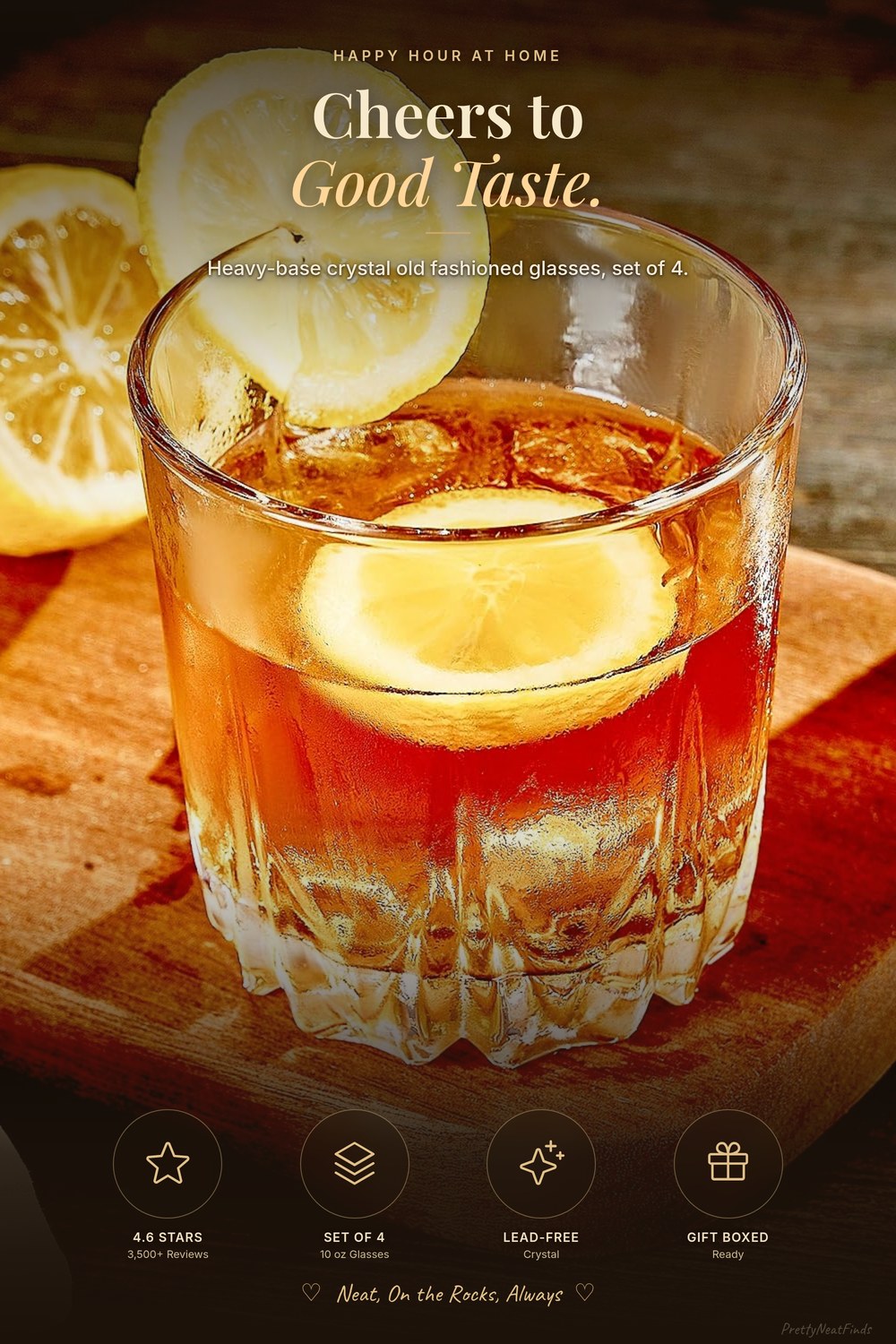 GLASKEY Whiskey Glasses, Lead-Free Crystal Old Fashioned (Set of 4, 10 oz)