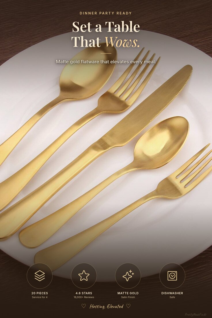 Matte Gold Flatware Set (20-Piece, Service for 4)