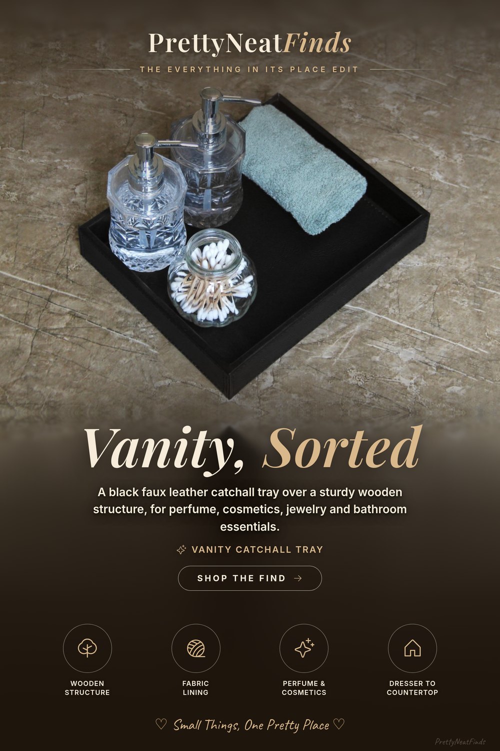 HofferRuffer Faux Leather Vanity Tray, Black