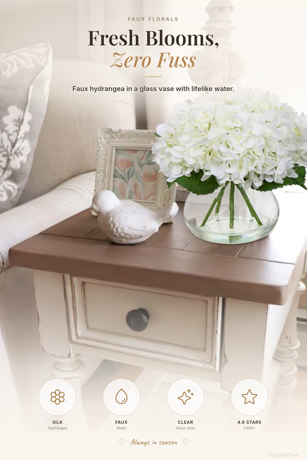 Hollyone White Hydrangea Faux Flowers in a Glass Vase
