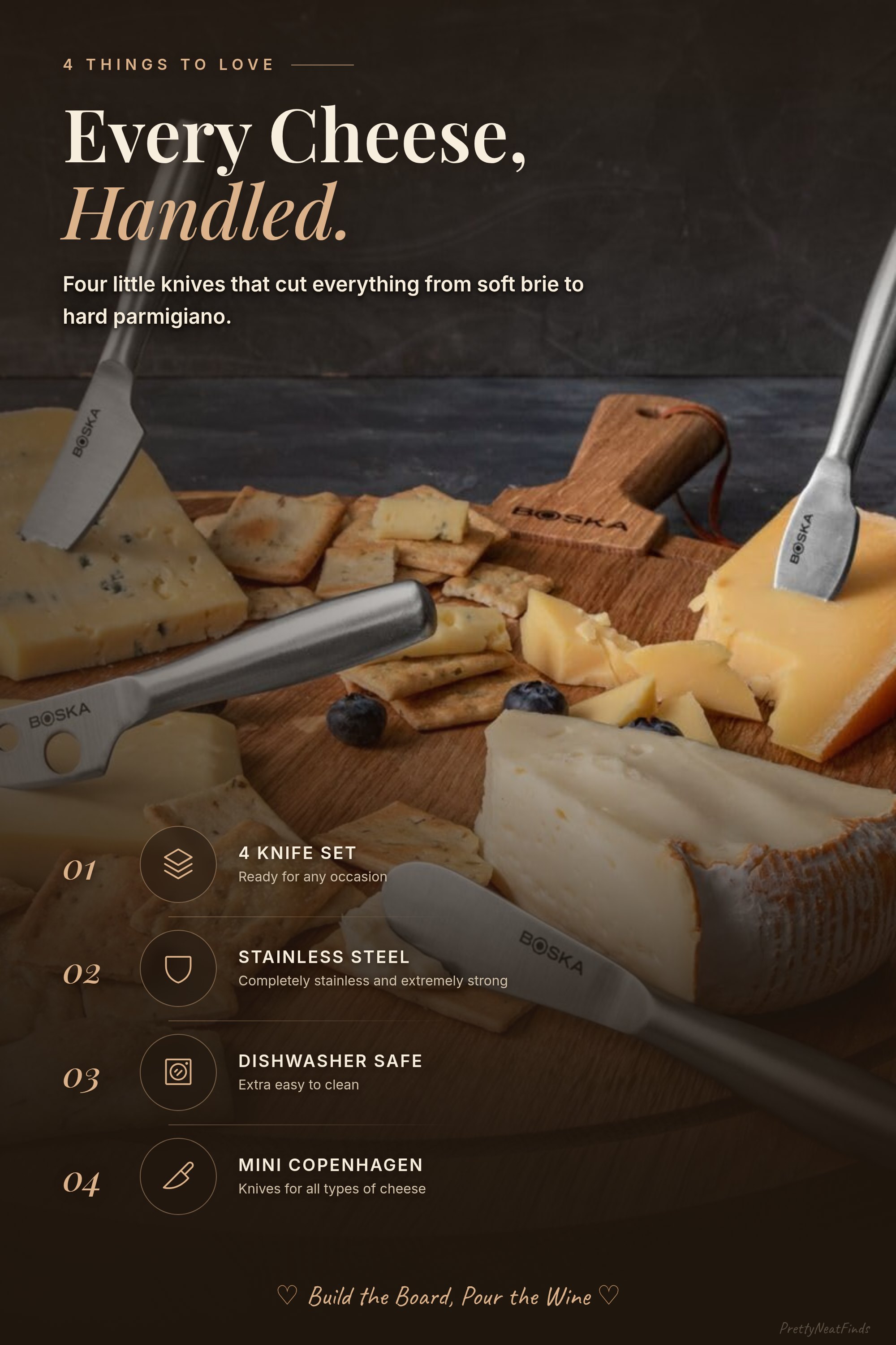 BOSKA Stainless Steel Cheese Knife Set, 4 Mini Copenhagen Knives