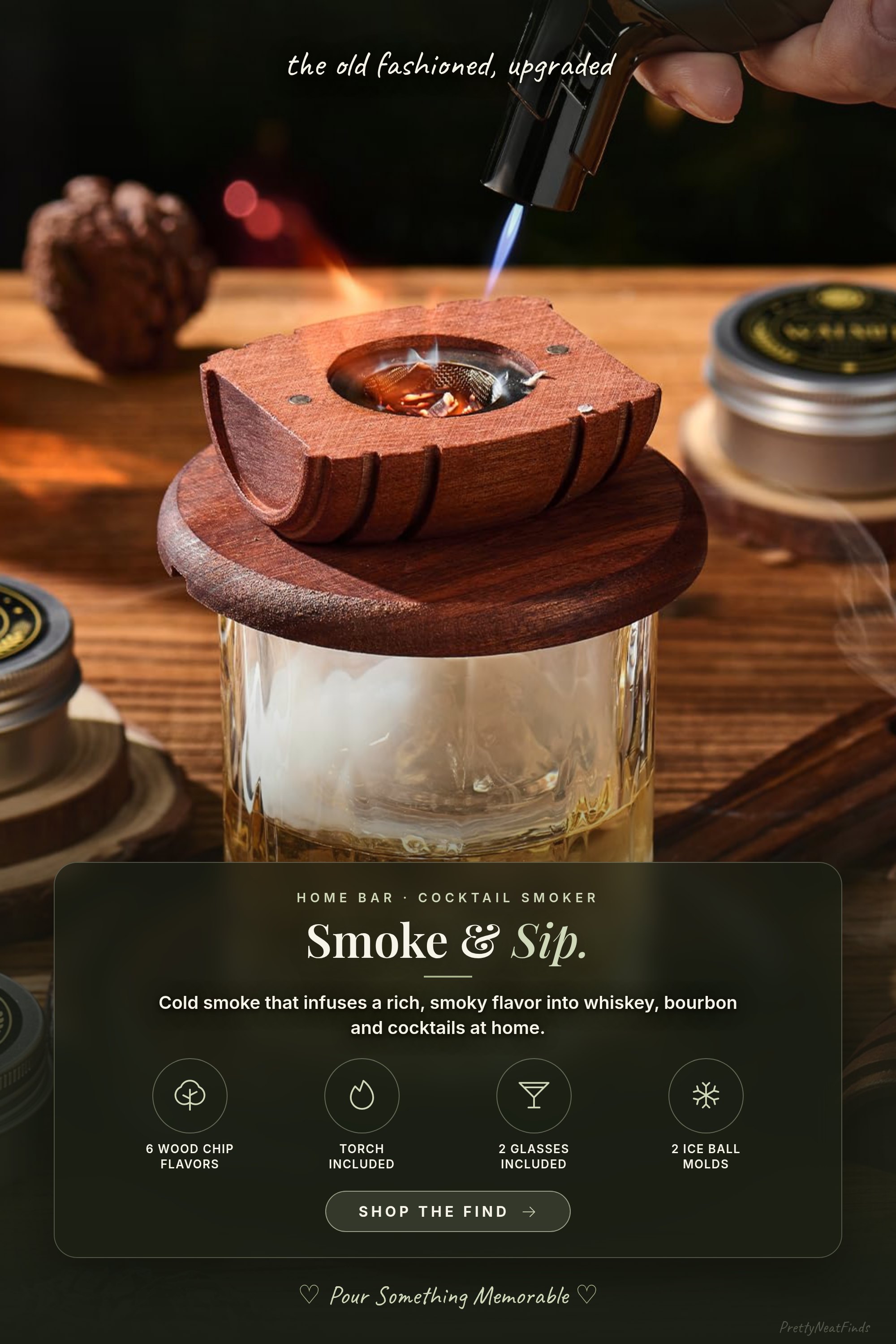 ComboJoy Whiskey Smoker Kit with Torch, 6 Wood Chip Flavors and 2 Glasses