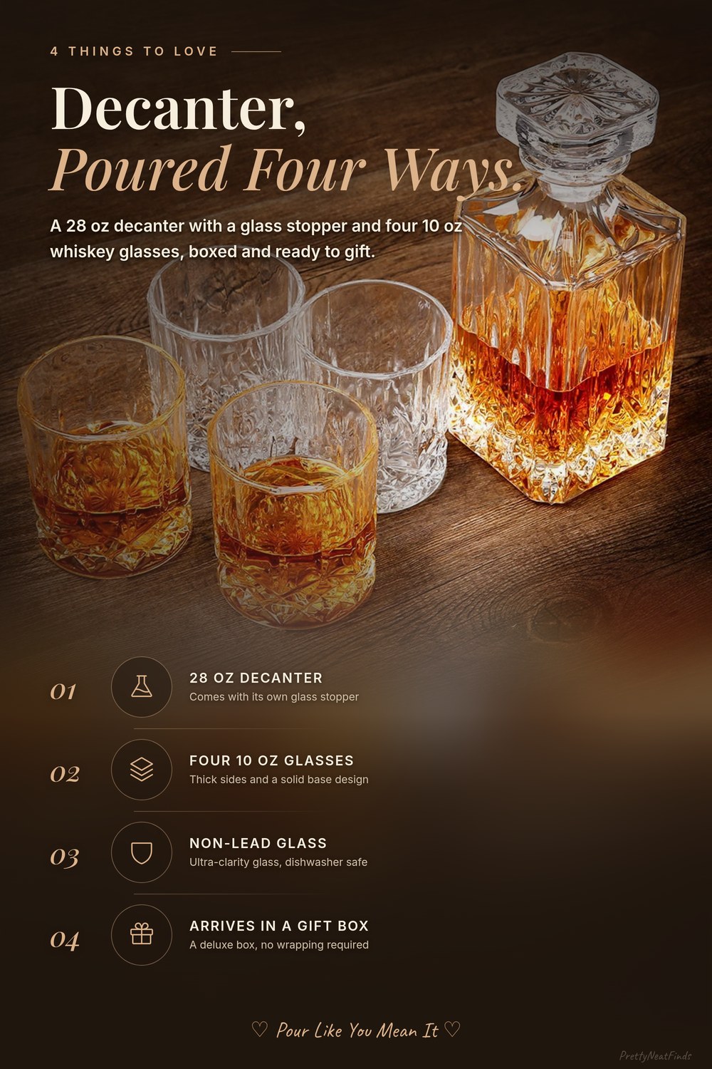 LIGHTEN LIFE Whiskey Decanter with 4 Whiskey Glasses in Gift Box, Non-Lead Glass
