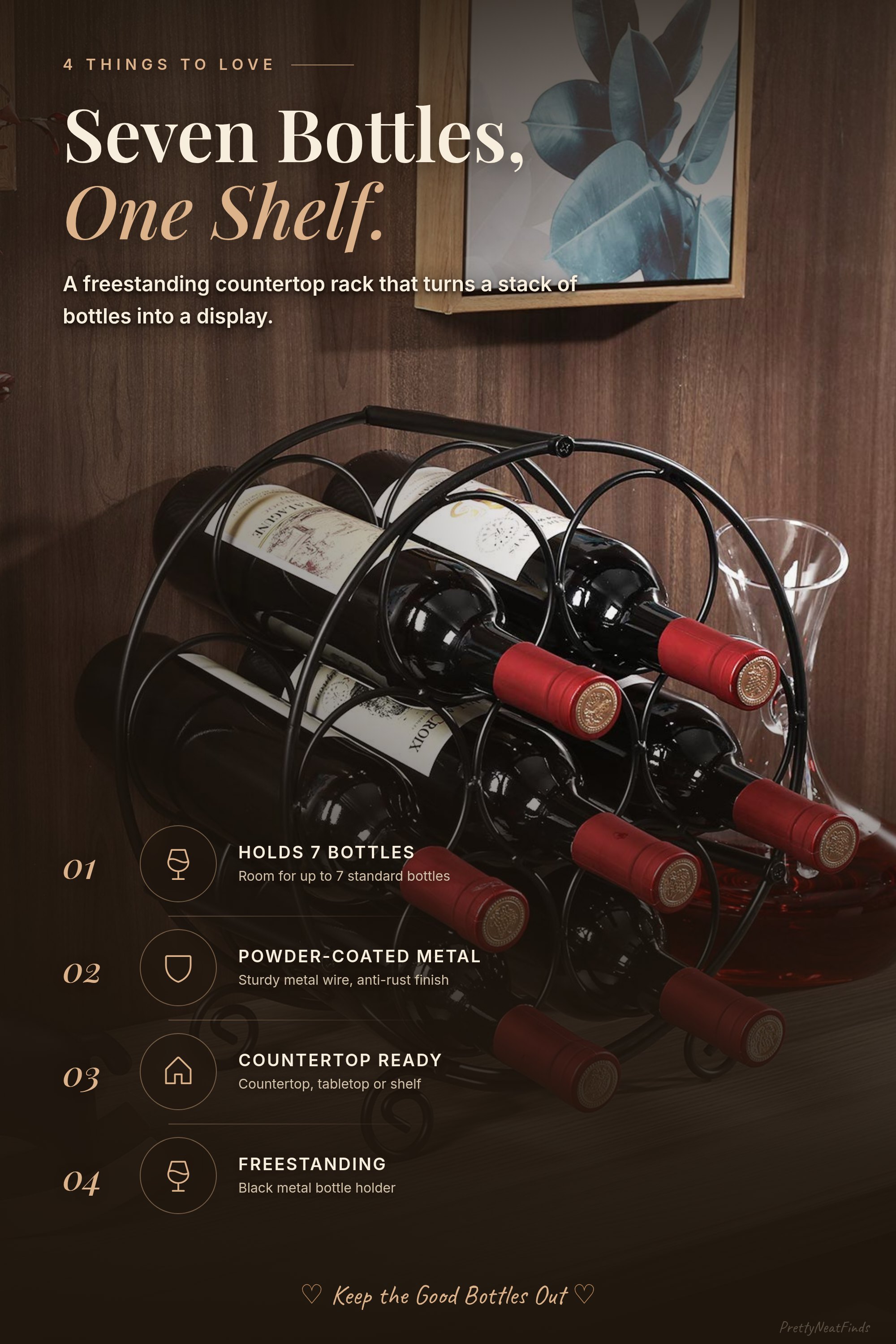 PAG 7-Bottle Freestanding Countertop Wine Rack, Black Metal