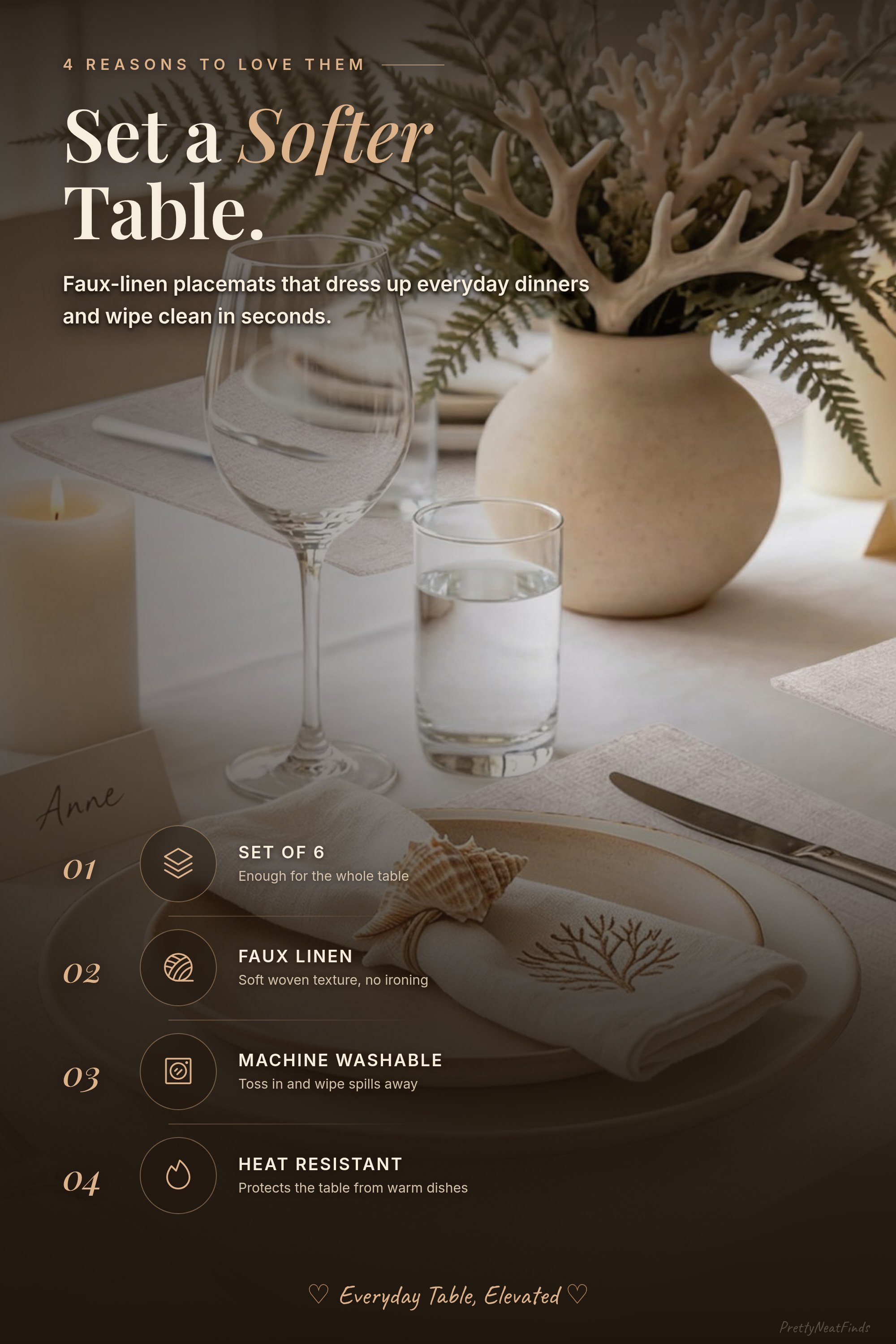 homing Faux Linen Placemats, Set of 6 (Neutral Beige, 13 x 19 in)