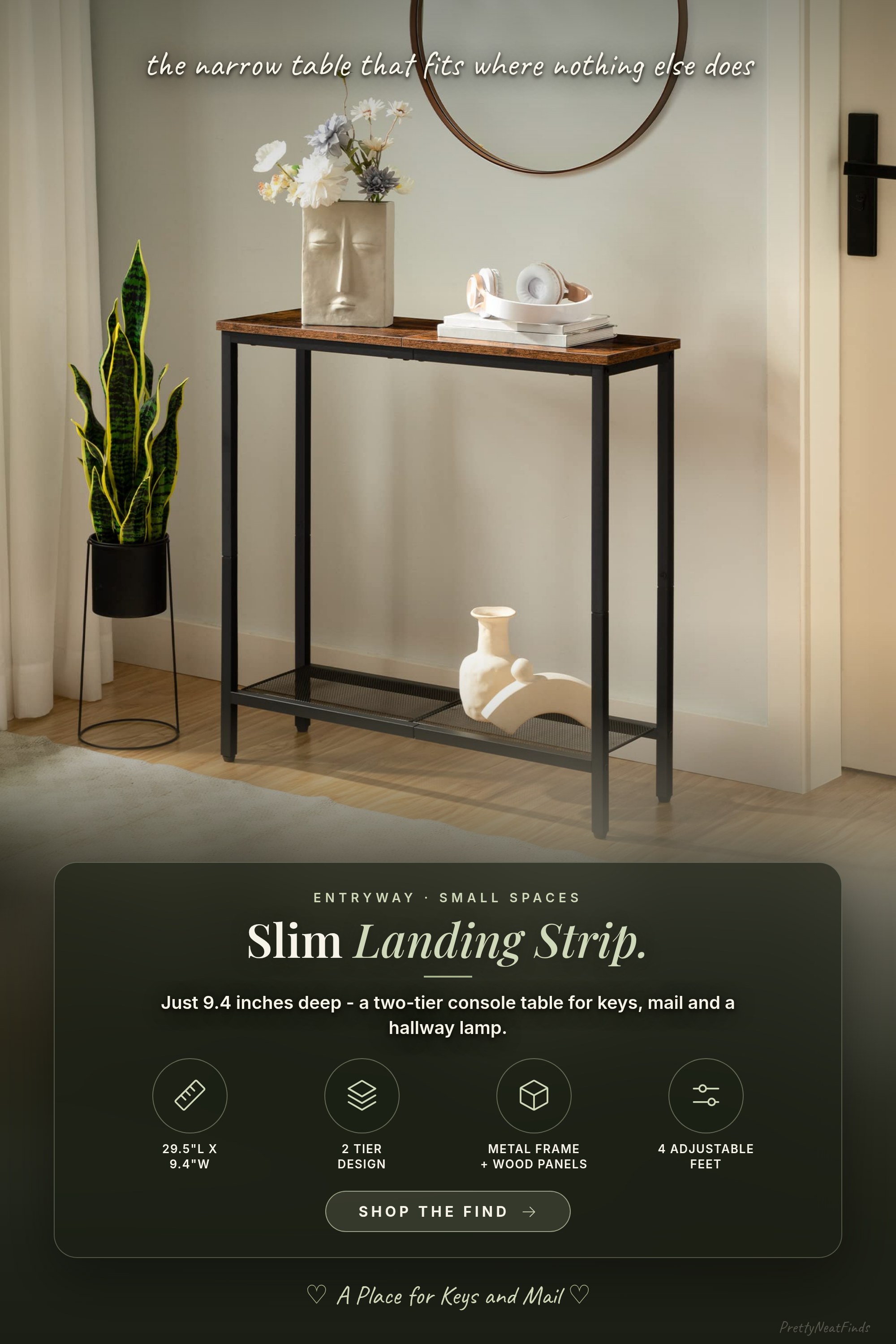 HOOBRO Narrow Console Table, 2 Tier, 29.5 inches