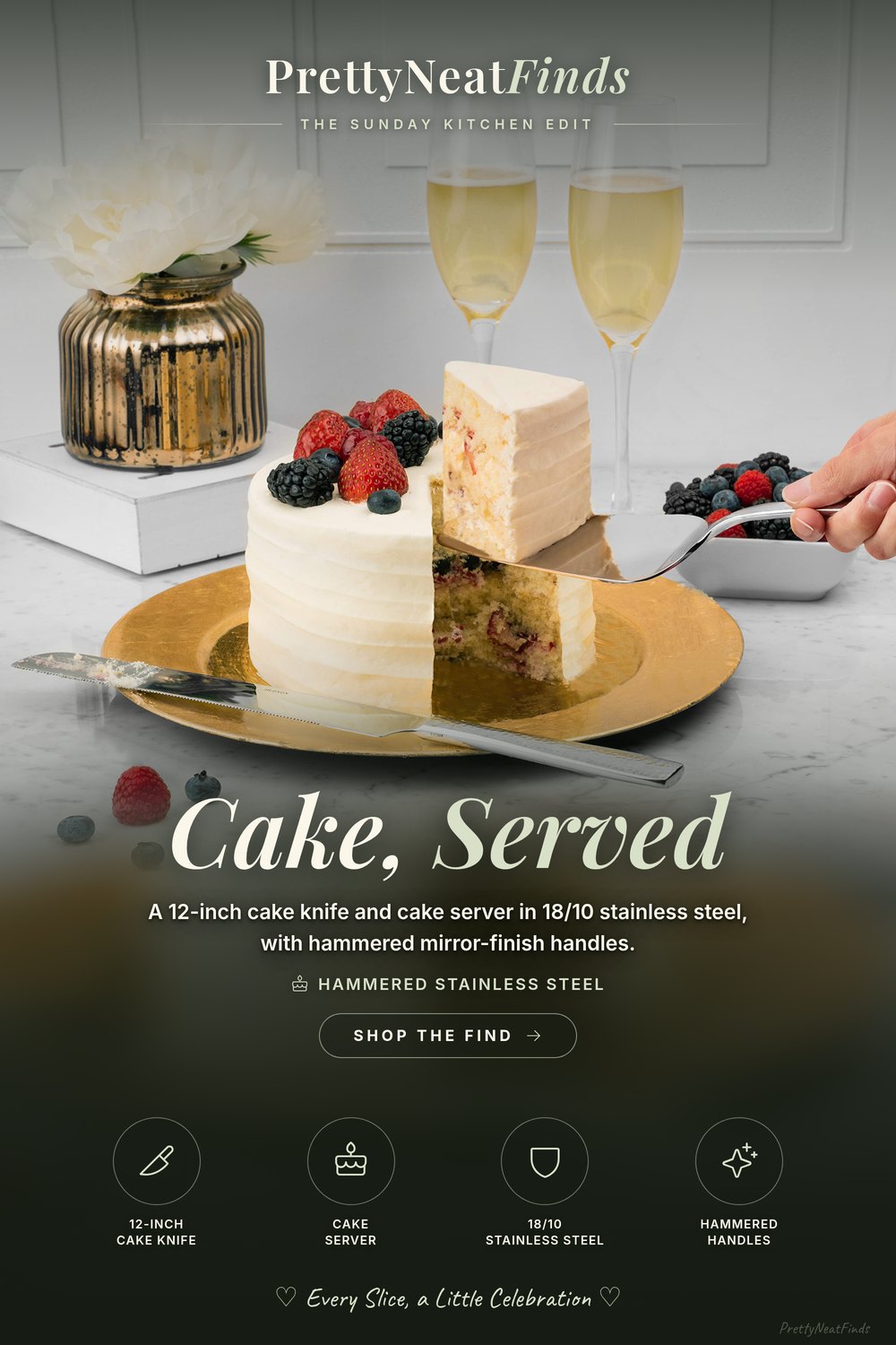 Hudson Essentials Hammered 18/10 Stainless Steel Cake Knife & Server Set