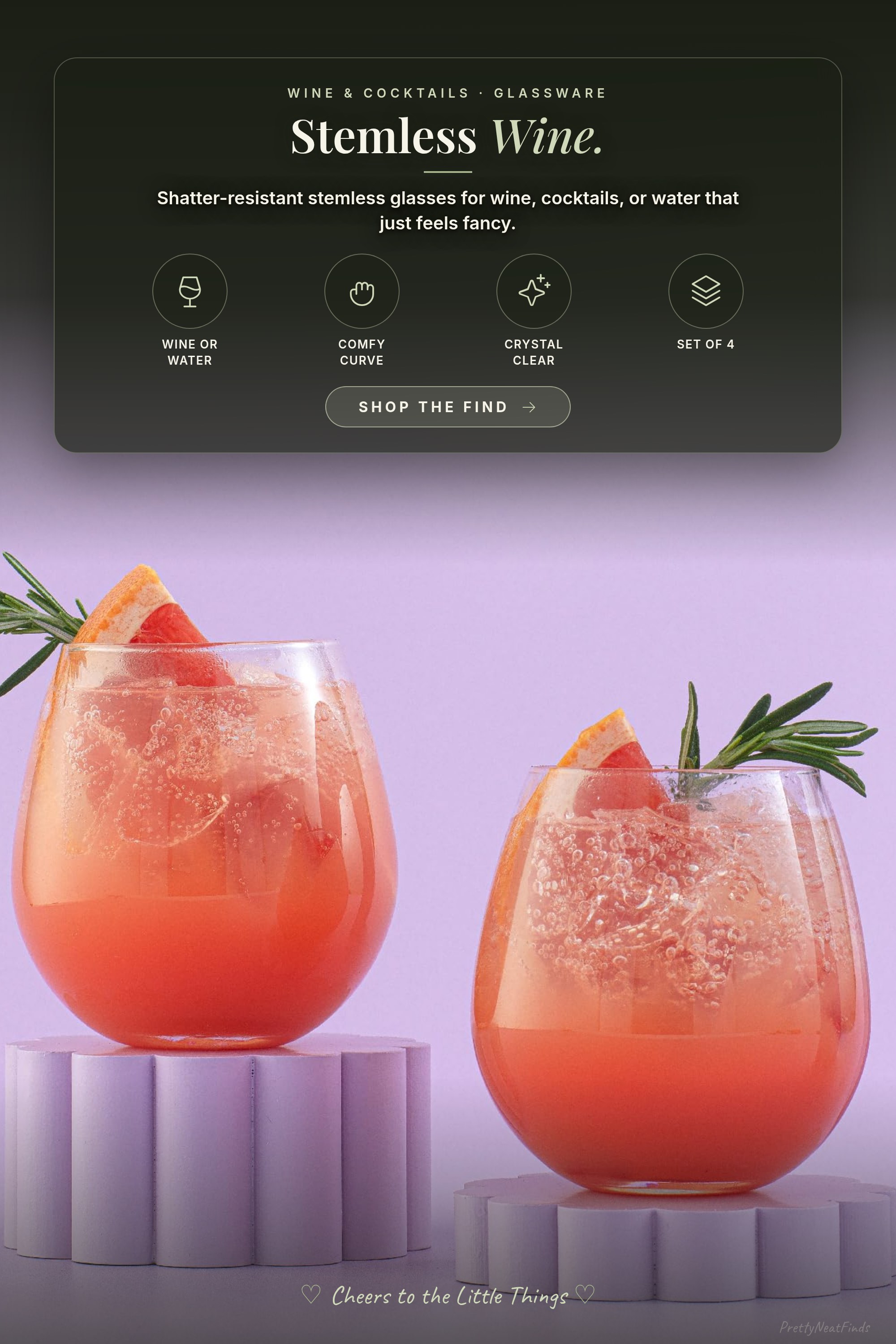 JoyJolt Spirits Stemless Wine Glasses, 15oz, Set of 4