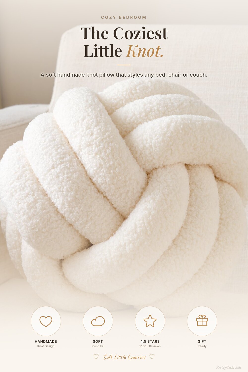 Uvvyui Handmade Knot Pillow Ball (8.6", Ivory)