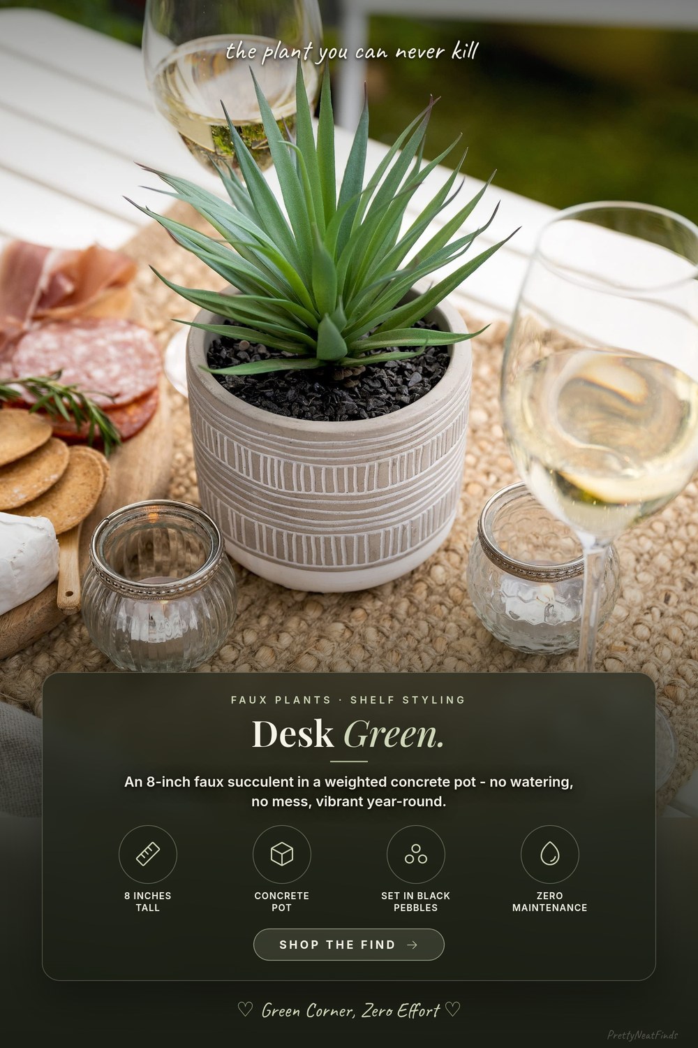 Kurrajong Farmhouse Artificial Succulent, 8" Faux Plant in Concrete Pot