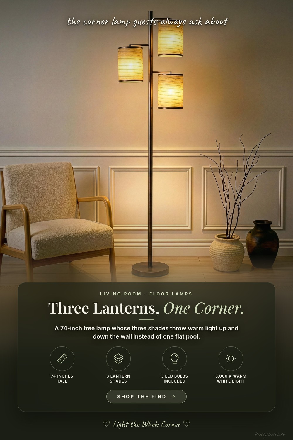 Brightech Liam Tree Floor Lamp with 3 Lantern Shades, Bronze