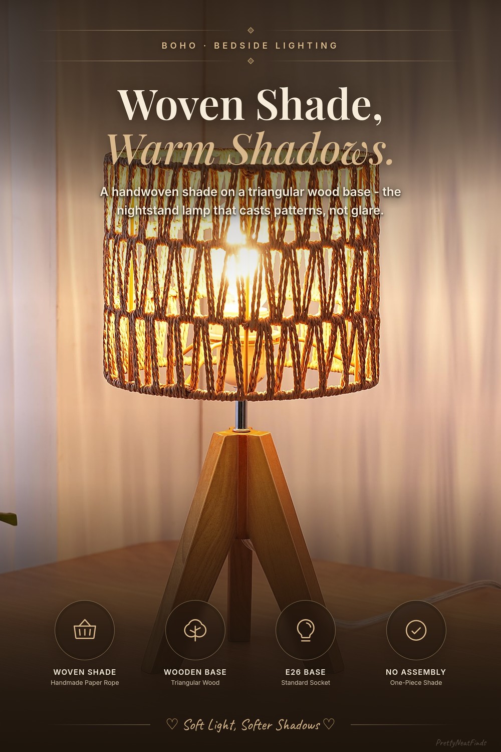 EDISHINE Woven Shade Table Lamp on Triangular Wood Base, E26