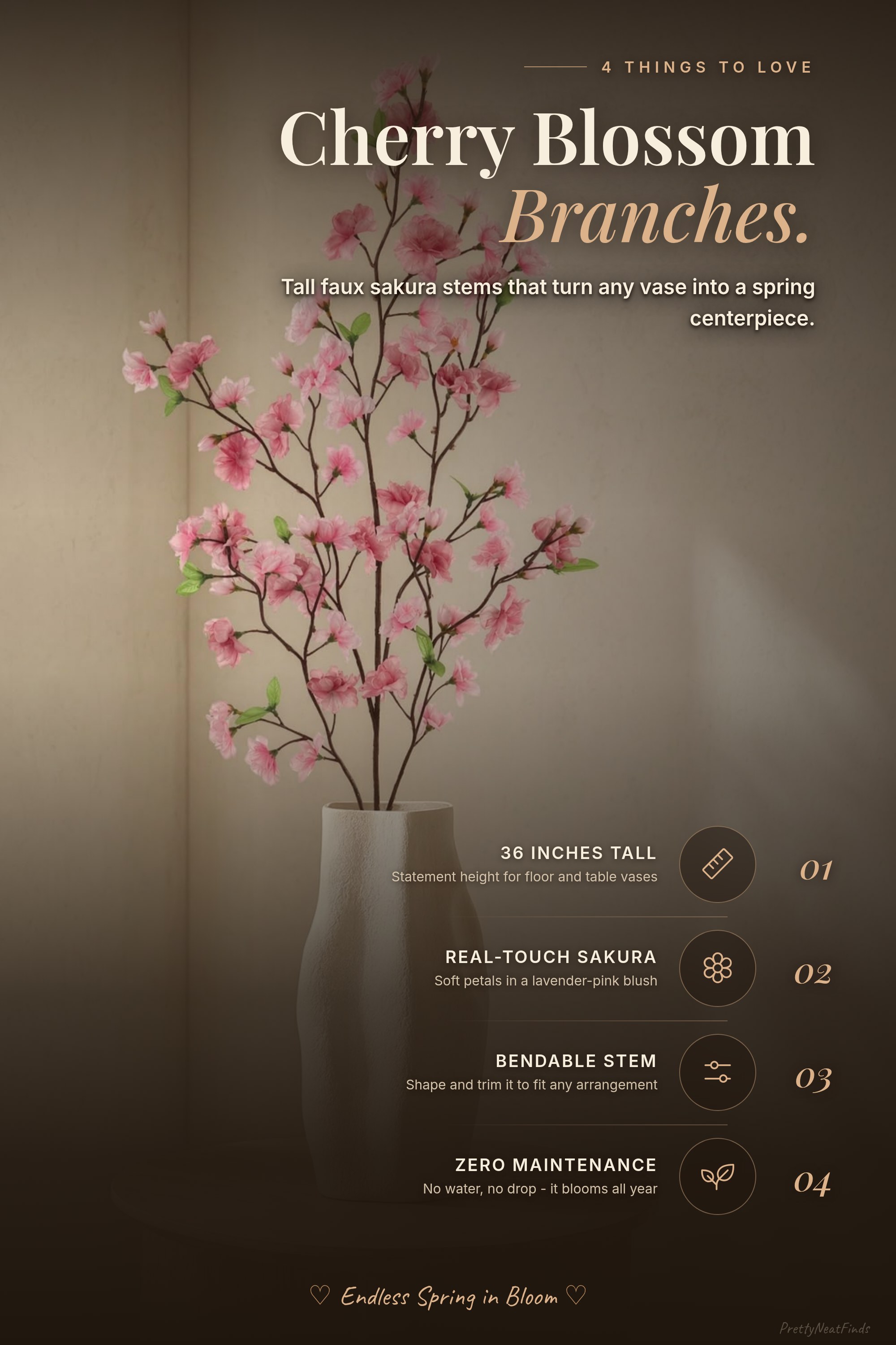 Larksilk 36" Lavender Pink Cherry Blossom Branch (Artificial Sakura Stem)
