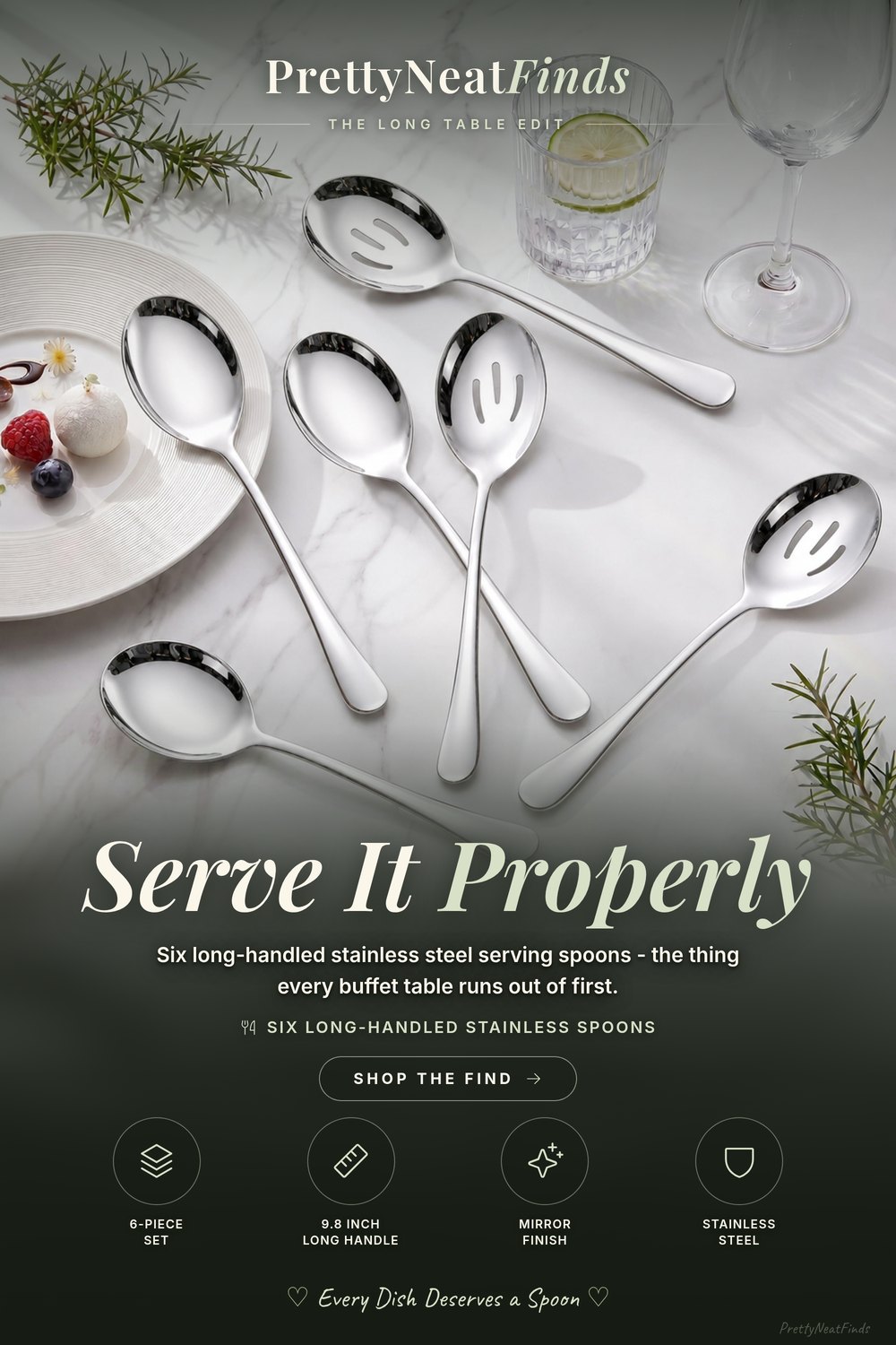 LIANYU 6-Piece Large Stainless Steel Serving Spoon Set