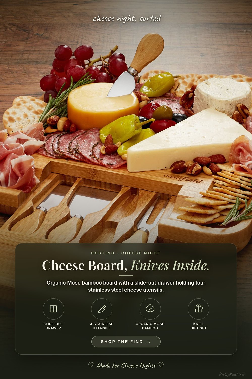 Casafield Bamboo Cheese Board and Knife Gift Set