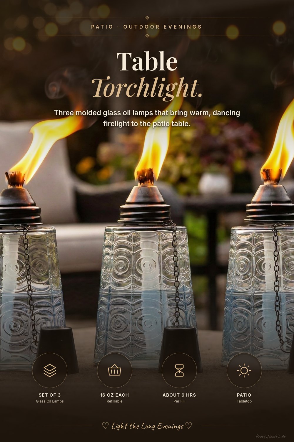 Seraphic Citronella Glass Table Torches, Set of 3, Clear