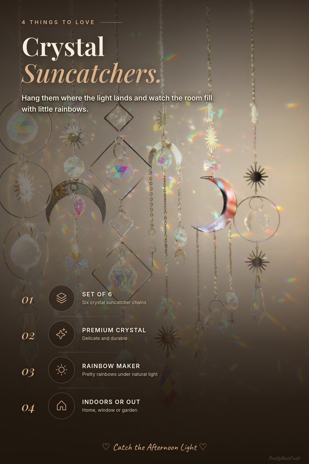 Crystal Suncatchers with Hanging Chains, Set of 6