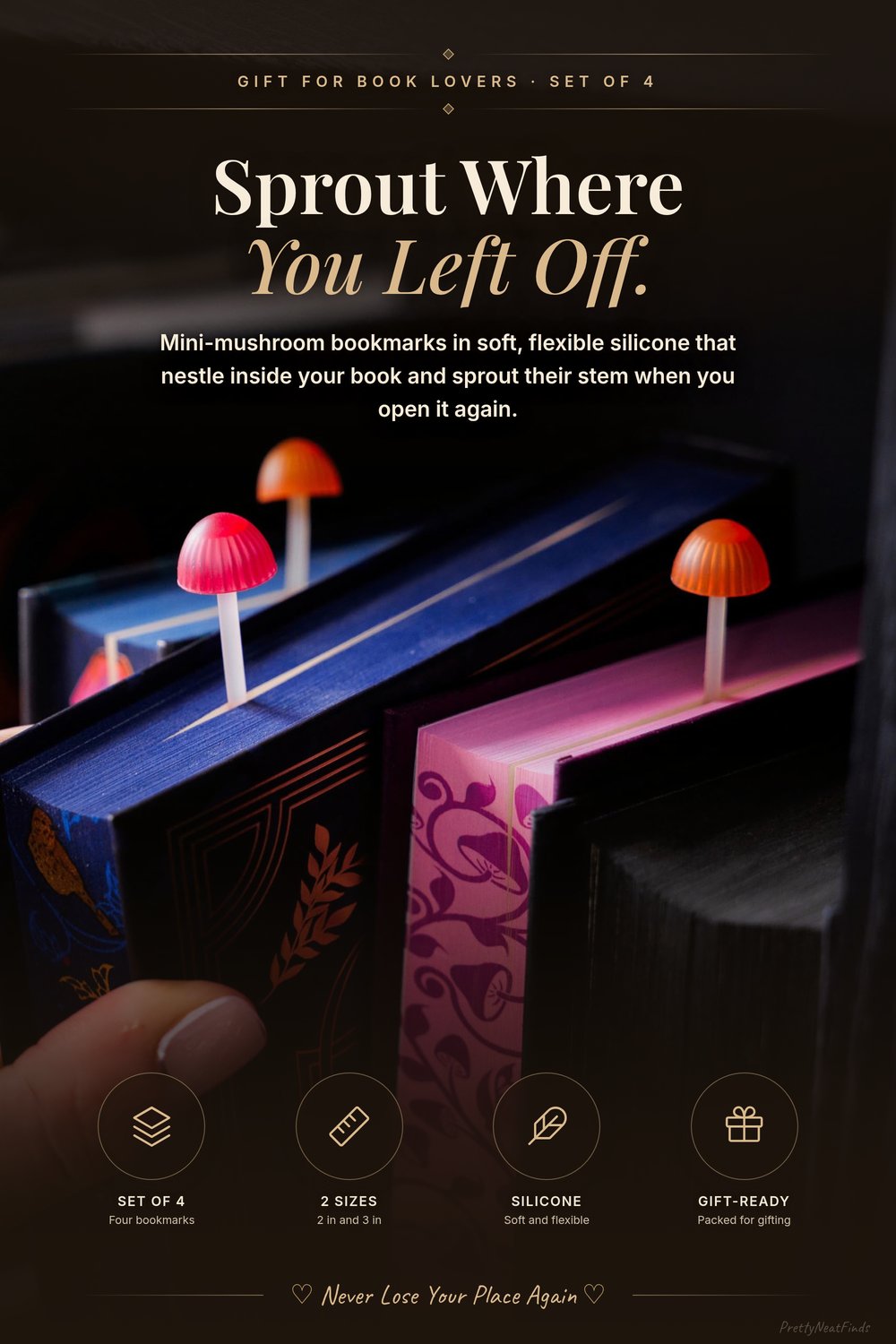 Genuine Fred Magic Sprout Mini-Mushroom Bookmarks, Set of 4