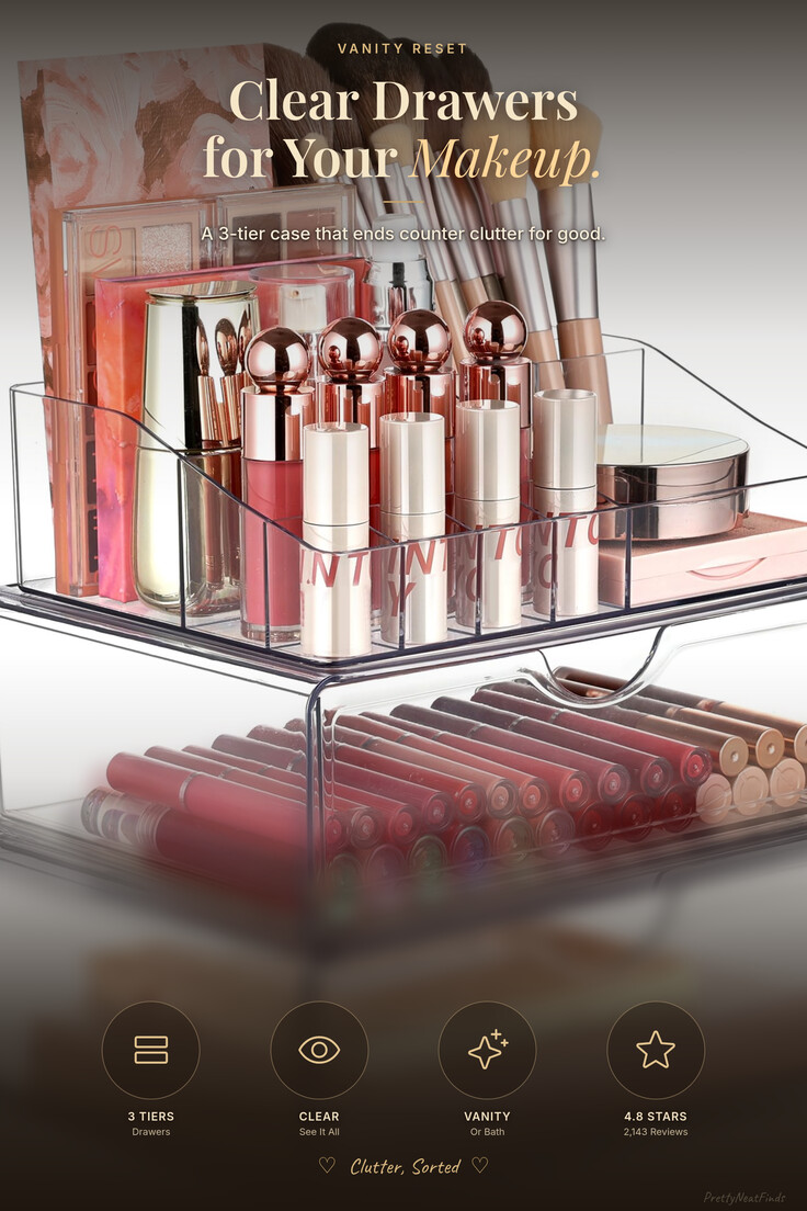 Vtopmart 3-Tier Clear Makeup Organizer with Drawers