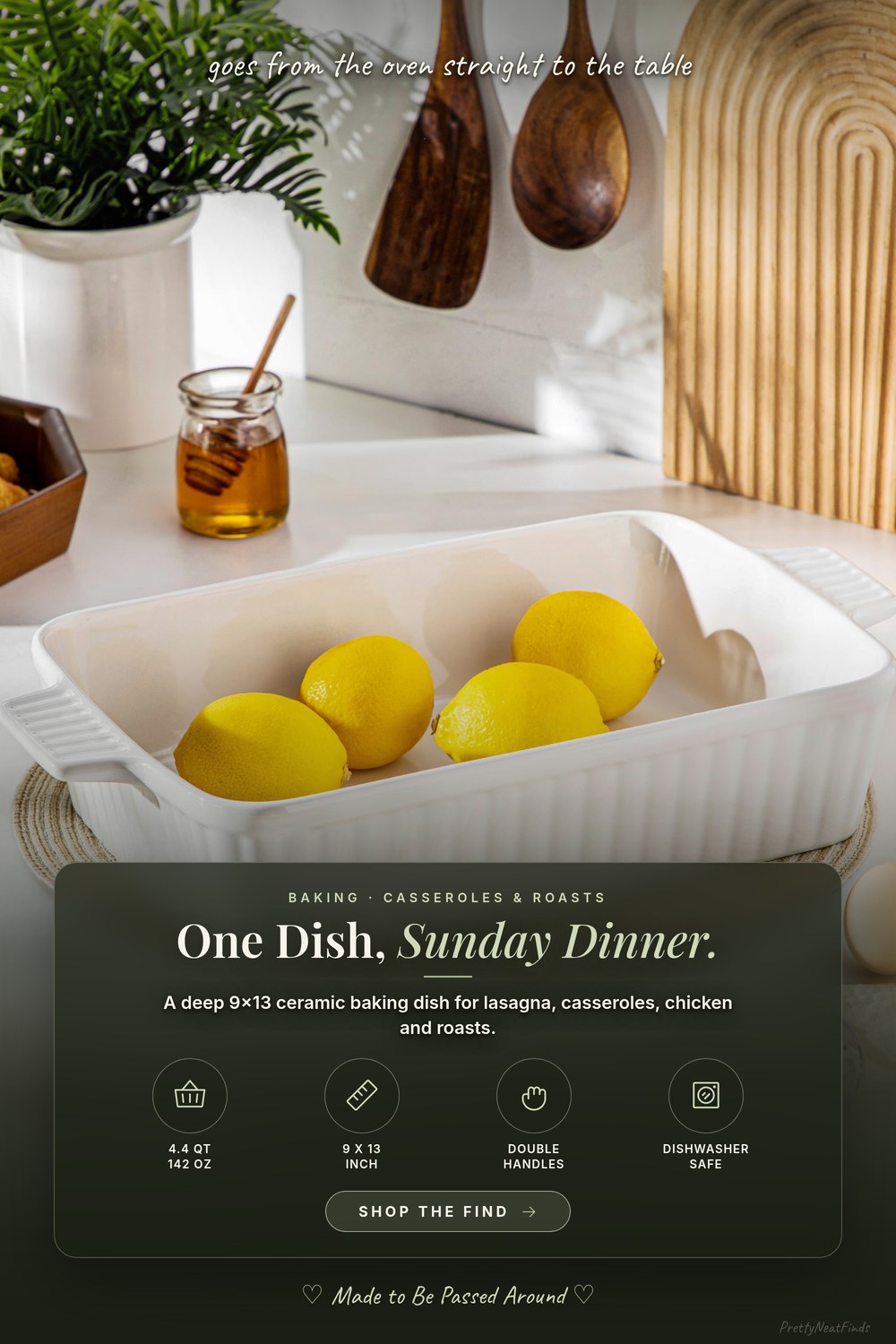 MALACASA 4.4QT Ceramic Casserole Dish for Oven, 9x13, White