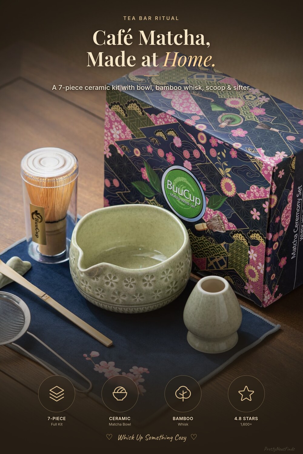 Buucup Matcha Whisk Set, 7-Piece Ceramic Matcha Kit