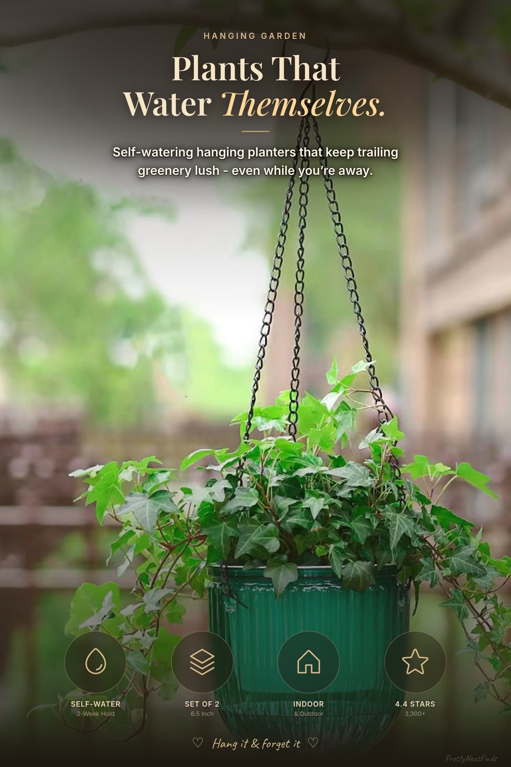Melphoe 2 Pack Self Watering Hanging Planters (6.5 Inch, Emerald)