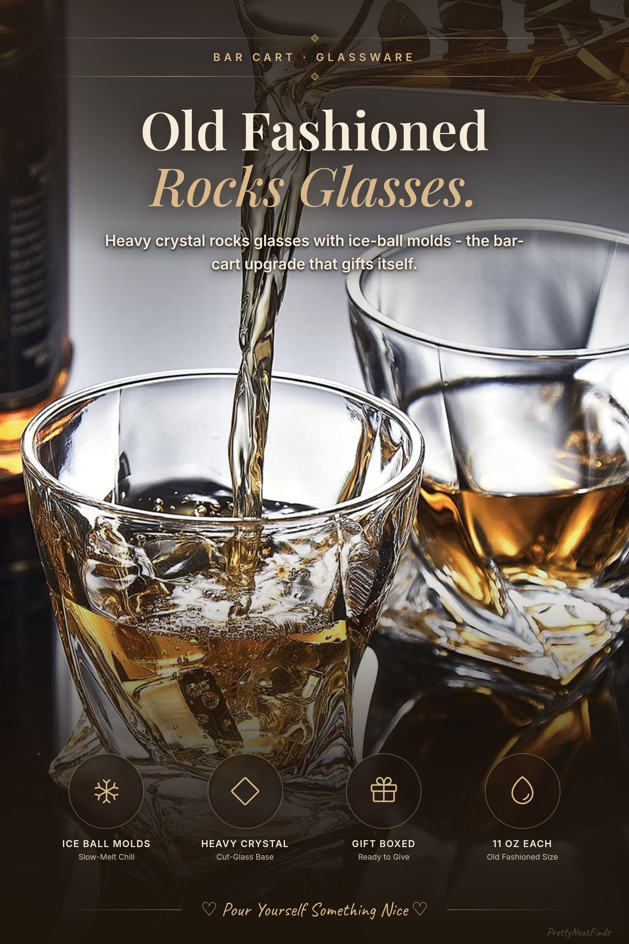 Mfacoy Old Fashioned Whiskey Glasses with Ice Ball Molds, 11oz, Gift Boxed