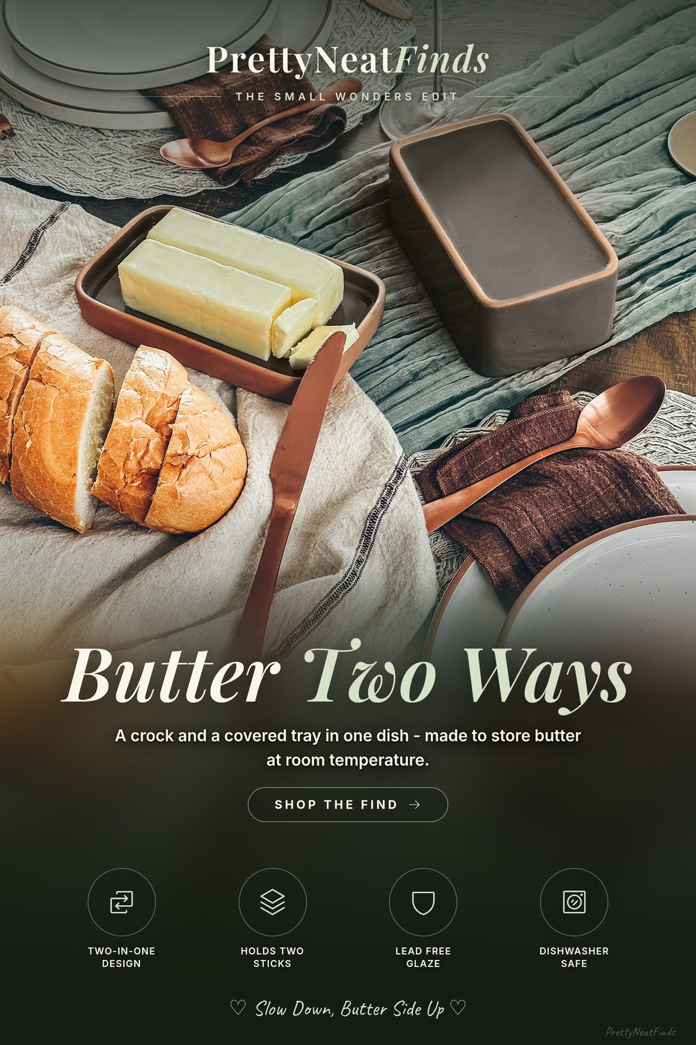 MORA CERAMICS HIT PAUSE Two-in-One Butter Dish with Lid, Sesame Milk