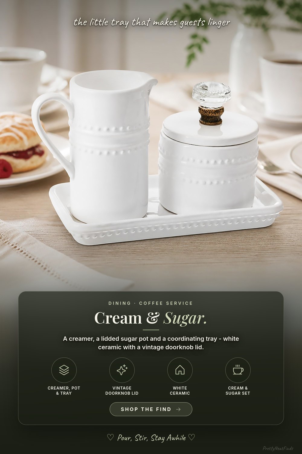 Mud Pie Farmhouse Vintage Doorknob Cream and Sugar Set, White