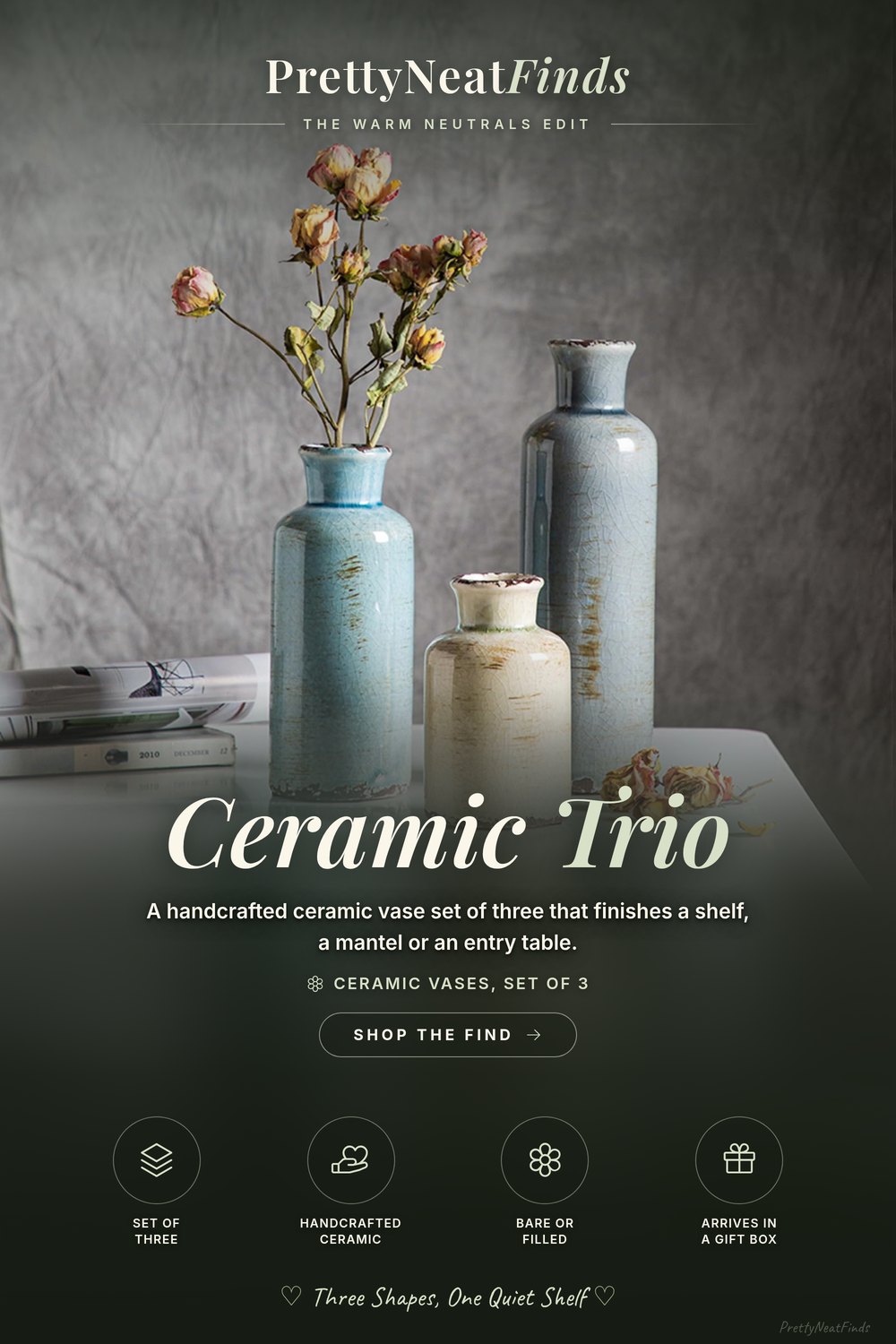 CwlwGO Ceramic Vase Set of 3, Small Flower Vases in Three Heights