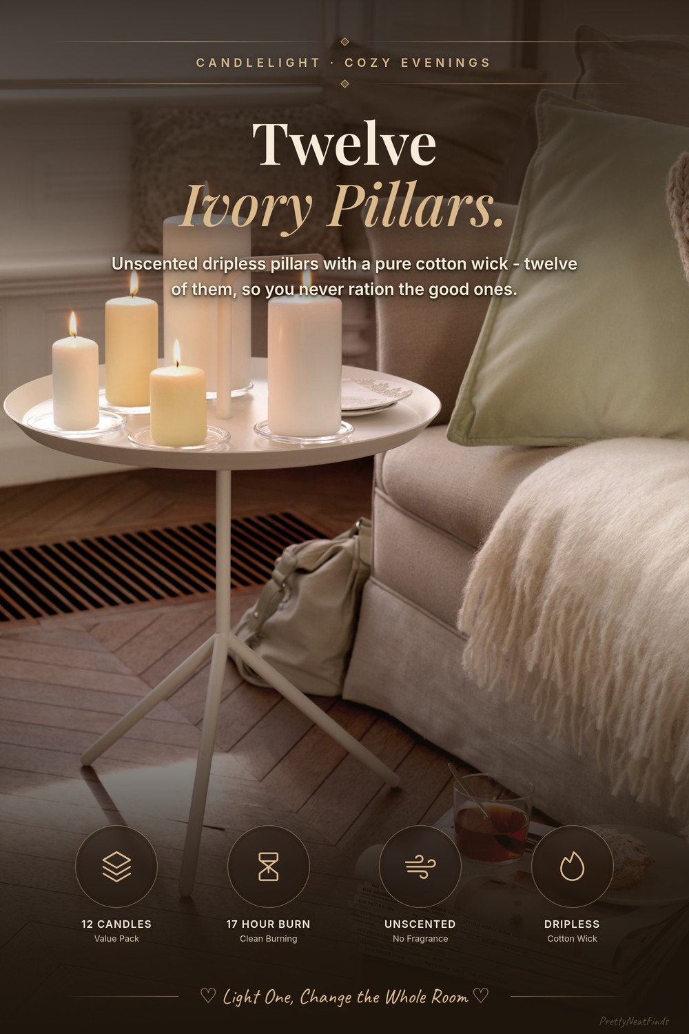 BOLSIUS Unscented Ivory Pillar Candles, Set of 12, 17 Hour Burn