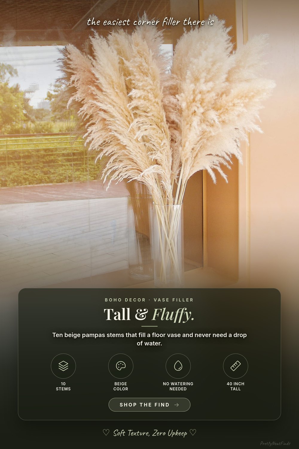 Bannifll Tall Pampas Grass, 10 Stems in Beige