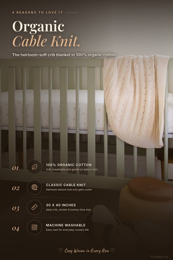 Burt's Bees Baby Cable Knit Blanket, Organic Cotton, 30 x 40 in